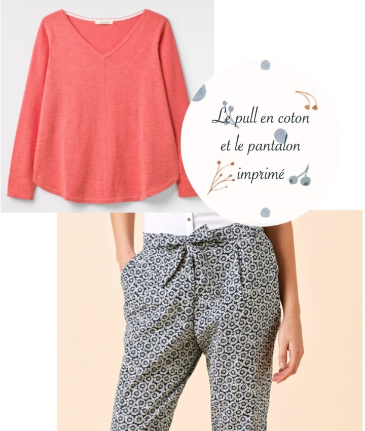 Le pull en coton et le pantalon imprimé