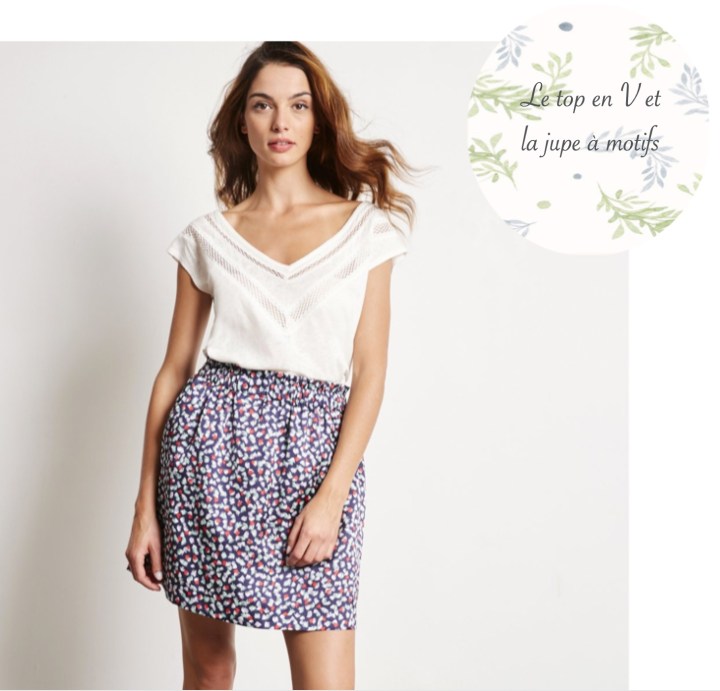 Top en V et jupe a motifs
